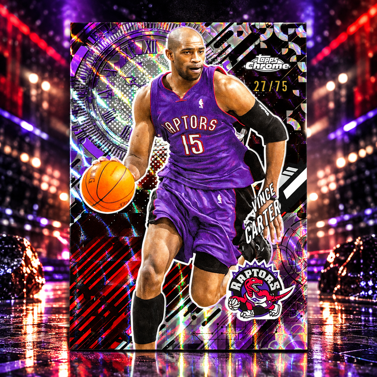2025 Topps Chrome Update VINCE CARTER Go Time Purple Geometric /75 Raptors
